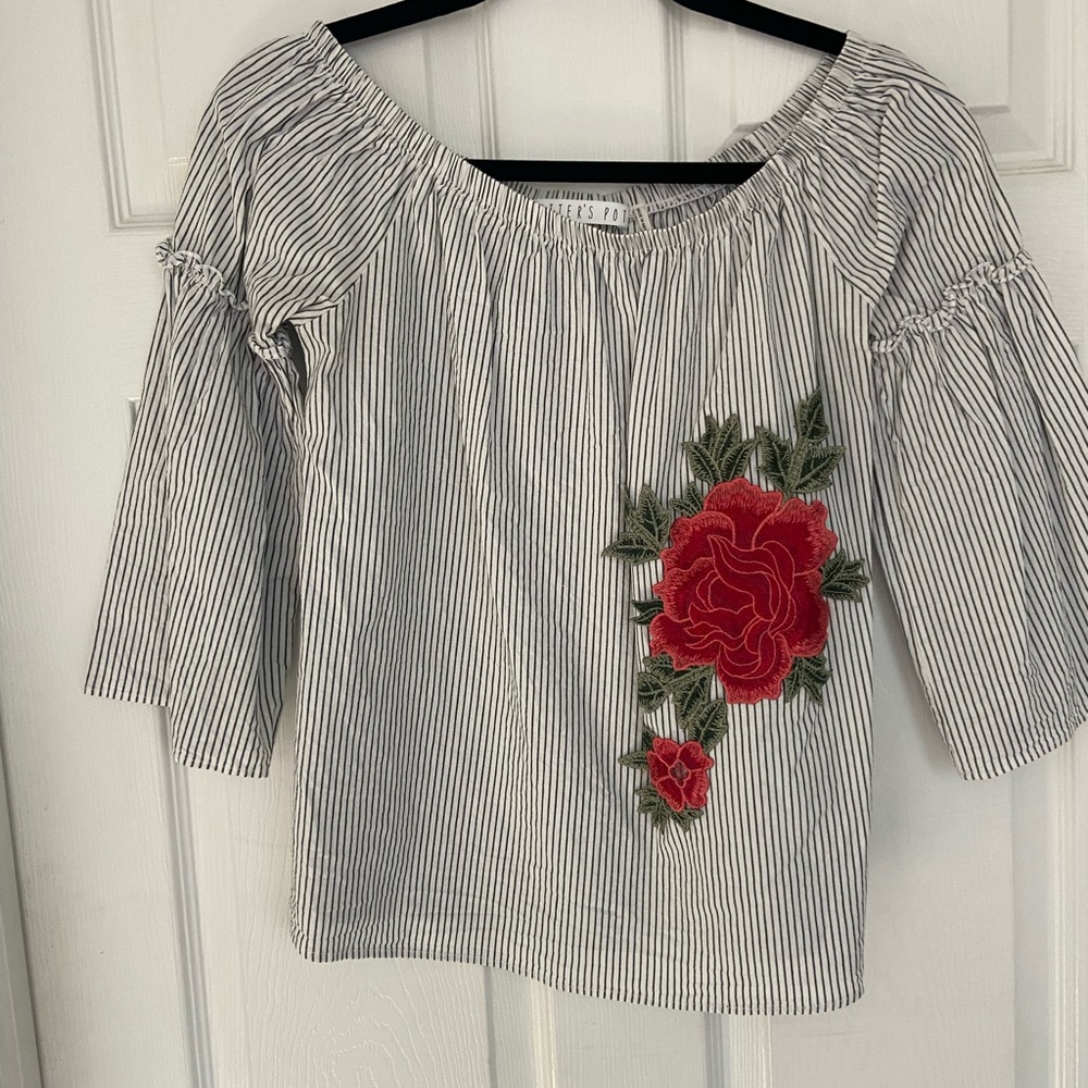 Potters Pot Off shoulder womens top with flower detail